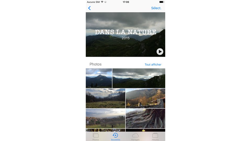 Le film généré par l’application est présenté au-dessus des clichés concernés © Apple