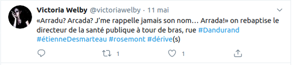 Capture d’écran d’un tweet du projet Dérive(s), © Victoria Welby, 2020